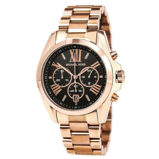 Michael Kors Women\'s MK5854 Bradshaw Black Dial Rose Gold Steel Bracelet Chronograph Watch