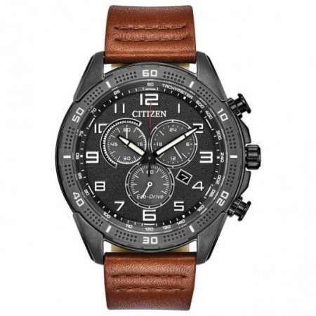 Citizen Men's Eco-Drive Chronograph Brown Leather Strap Watch AT2447-01E