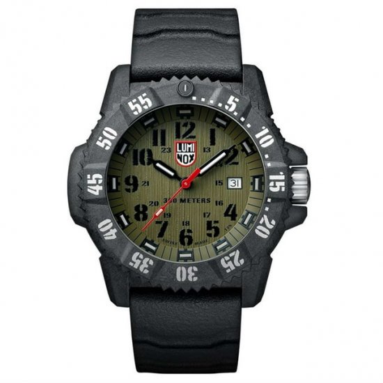 Luminox Men\'s 46mm Black Silicone Band Carbon Fiber Case Quartz Green Dial Analog Watch 3813