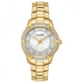 Bulova Women's Gold-Tone Stainless Steel Mother Of Pearl & Crystal Accent Watch - 98L256