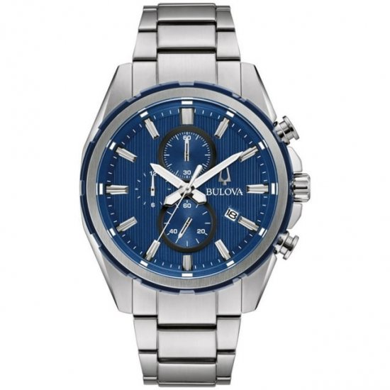 Bulova Men\'s Stainless Steel Chronograph Watch with Blue Dial - 98A259