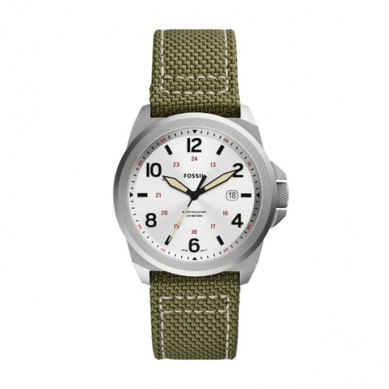 Fossil Men\'s Bronson Three-Hand Date Olive Nylon Watch