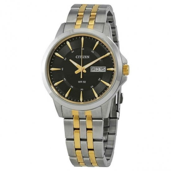 Citizen Men\'s Quartz Day/Date Watch - Black Dial - Two-Tone Case and Bracelet