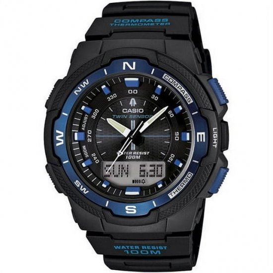 Casio Men\'s Classic Twin Sensor Thermometer Compass Black with Blue Watch SGW500H-2BV