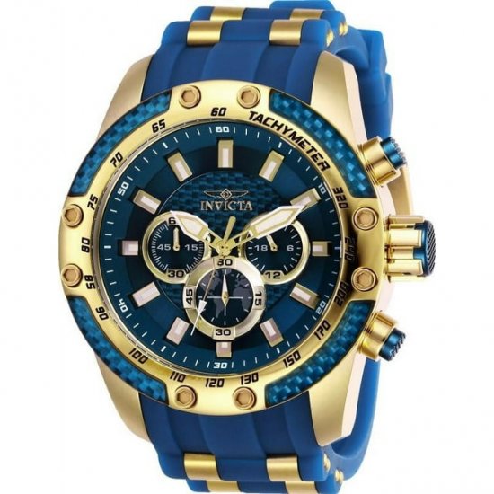 Invicta Men\'s SPEEDWAY Gold-Tone Silicone Band Steel Case Quartz Blue Dial Analog Watch 25941