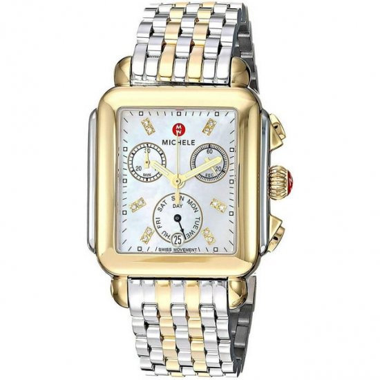 Michele Signature Deco Chronograph Day/Date Two-Tone Stainless Steel & Diamond Womens Watch MWW06P000122