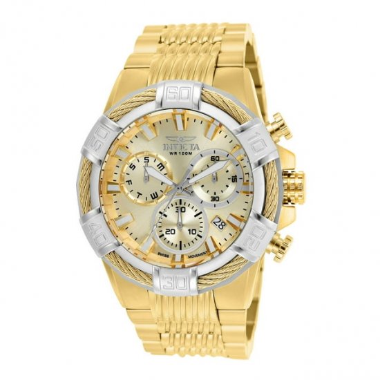 Men\'s BOLT Gold-Tone Steel Bracelet & Case Flame-Fusion Crystal Quartz Analog Watch 25868