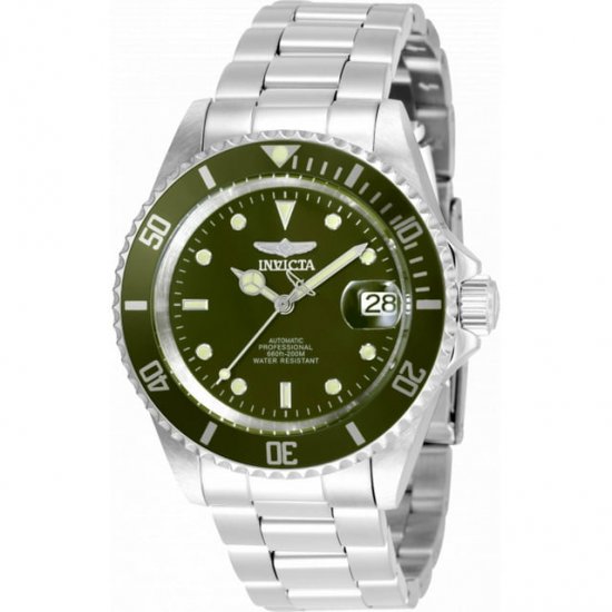 Invicta Men\'s Pro Diver 40mm Green Dial Silver Stainless Steel Automatic Watch for Adults