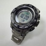 Casio Men's PRO TREK Atomic Solar Triple Sensor Watch, Titanium Band