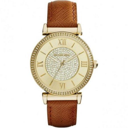 Michael Kors Women's MK2375 Catlin 38mm Gold Tone Quartz Analog Leather Brown Watch