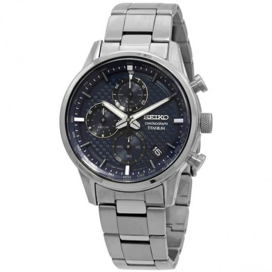 Seiko Chronograph Quartz Blue Dial Grey Titanium Men\'s Watch SSB387