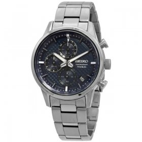 Seiko Chronograph Quartz Blue Dial Grey Titanium Men's Watch SSB387