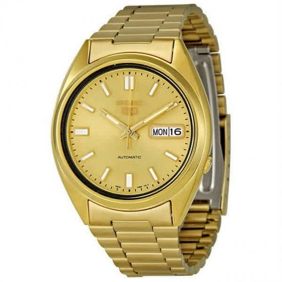 Seiko Men\'s Series 5 Automatic Gold Dial Watch SNXS80