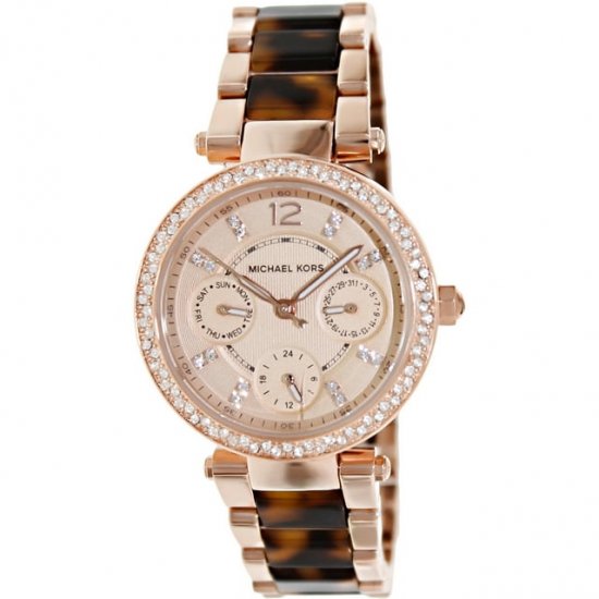 Michael Kors Women\'s Mini Parker Tortoise Acetate and Rose Gold-Tone Watch, MK5841