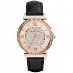 Michael Kors Women's 39mm Black Leather Band Steel Case Quartz Rose Dial Analog Watch MK2376