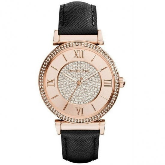 Michael Kors Women\'s 39mm Black Leather Band Steel Case Quartz Rose Dial Analog Watch MK2376