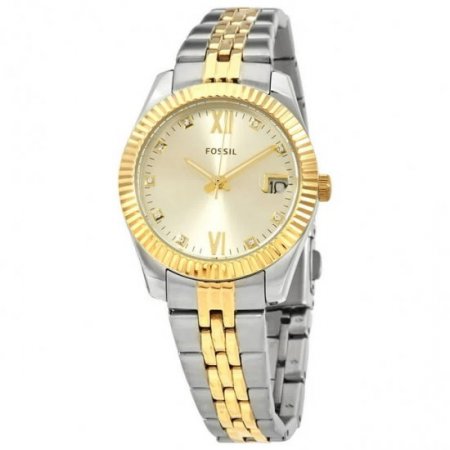 Fossil Scarlette Mini Quartz Crystal Gold Dial Ladies Watch ES4949