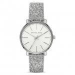 Michael Kors Pyper 38mm Glitter Leather Silver Dial Ladies Quartz Watch MK2877