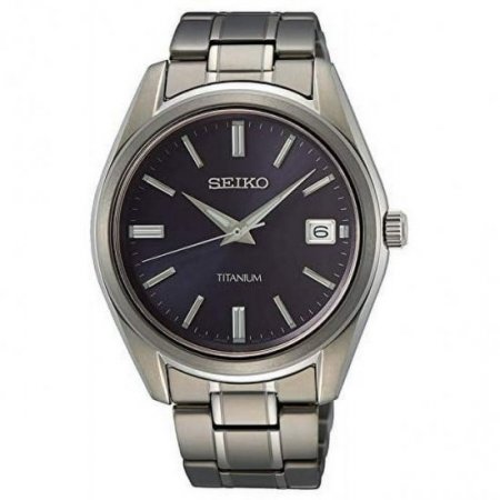 Seiko Classic Quartz Blue Dial Grey Titanium Men's Watch SUR373