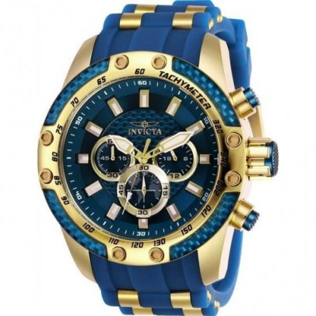 Invicta Men's SPEEDWAY Gold-Tone Silicone Band Steel Case Quartz Blue Dial Analog Watch 25941