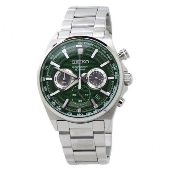 Seiko Chronograph Quartz Green Dial Stainless Steel Men\'s Watch SSB405P1