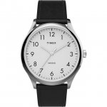 Timex Men's Modern Easy Reader 40mm Black/Silver/White Genuine Leather Strap Watch