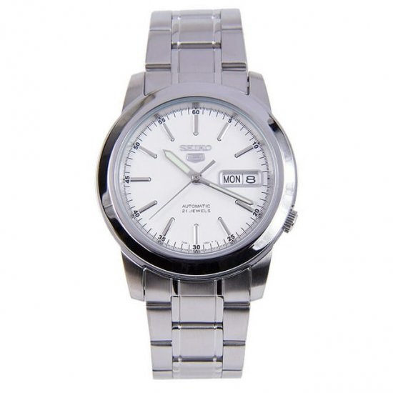 Seiko 5 SNKE49 Men\'s Stainless Steel White Dial Day Date Automatic Watch