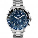 Men's TW2R39700 IQ+ Move Multi Time Silver-Tone/Blue Stainless Steel Bracelet Watch