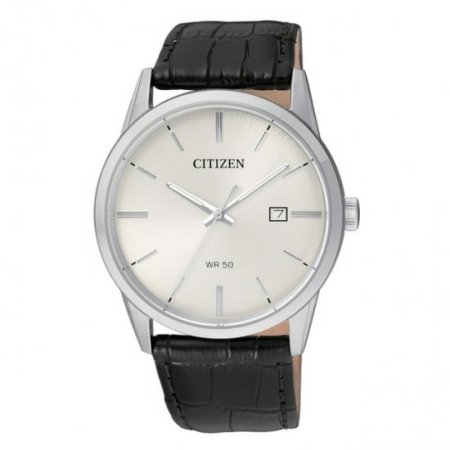 Citizen Men's Quartz Black Leather Strap Watch with Silver-Tone Stainless Steel Case - BI5000-01A