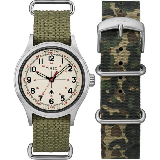 TIMEX TWG017800 TODD SNYDER MILITARY SILVER OLIVE WATCH