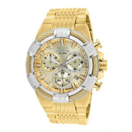 Men's BOLT Gold-Tone Steel Bracelet & Case Flame-Fusion Crystal Quartz Analog Watch 25868