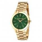 Michael Kors Women's MK3435 Slim Runway Green Dial Yellow Gold Steel Bracelet Watch