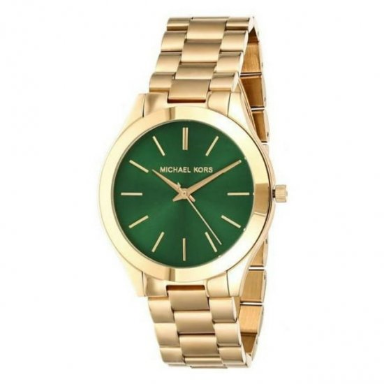 Michael Kors Women\'s MK3435 Slim Runway Green Dial Yellow Gold Steel Bracelet Watch