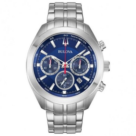 Men's 96B285 Quartz Chronograph Blue Dial Silver-Tone 44.5mm Watch