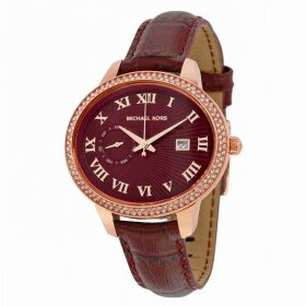 Whitley Burgundy Dial Burgandy Leather Ladies Watch MK2430