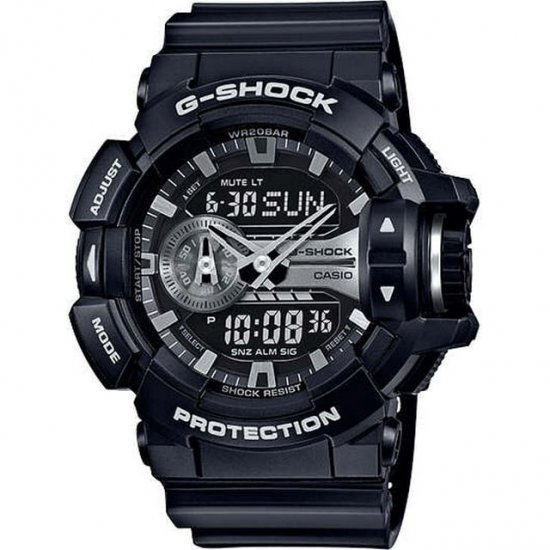 GA400GB-1A Men\'s G-Shock Black and Silver Tone Dial Black Resin Strap World Time Dive Watch