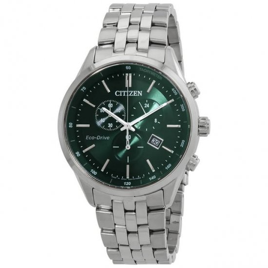 Men\'s Citizen Eco-Drive Croso Green Dial Chronograph Watch AT2149-85X