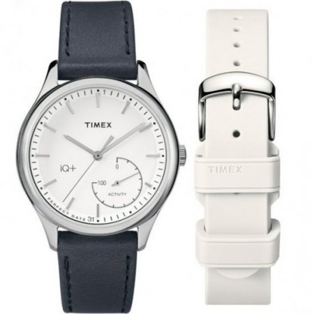 Women's TWG013700 IQ+ Move Activity Tracker Black Leather Strap Watch Set With Extra White Silicone Strap