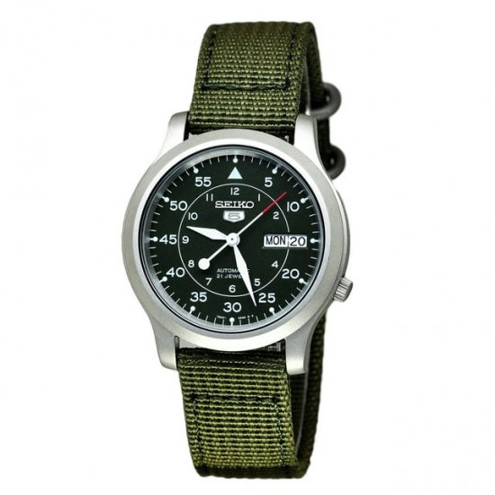 Seiko Men\'s 5 Automatic SNK805K2 Green Cloth Automatic Fashion Watch