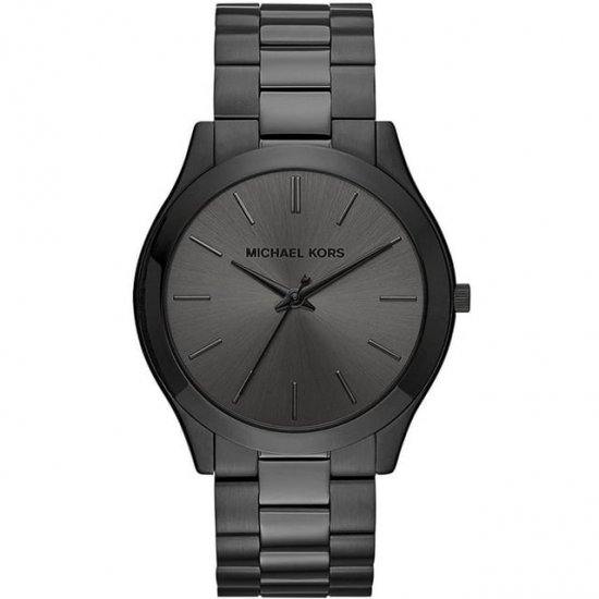 Michael Kors Men\'s Slim Runway 42mm Black Steel Bracelet & Case Quartz Analog Watch MK8507