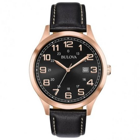 Bulova Men's Rose-Gold Case Dress Watch with Leather Strap 97B164