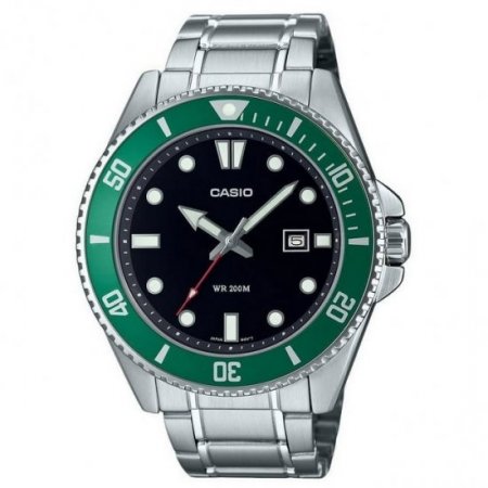 Casio MDV107D-3A Men's Divers 200M WR Green Bezel Stainless Steel Watch