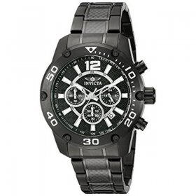 Invicta Men's Pro Diver Black Carbon Fiber Band Steel Case Flame-Fusion Crystal Quartz Analog Watch 21488