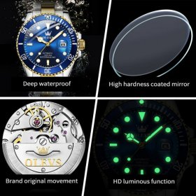 OLEVS Automatic Men's Watch Automatic Winding Watch Waterproof Mechanical Date Two Tone Stainless Steel Fashion Casual Watch