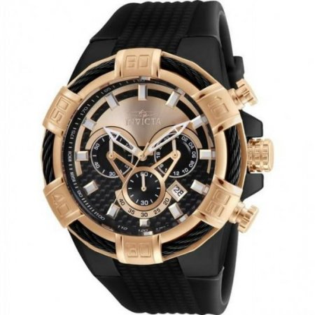 Invicta Men's Bolt Black Silicone Band Steel Case Quartz Rose Gold-Tone Dial Analog Watch 24700