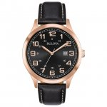 Bulova Men's Rose-Gold Case Dress Watch with Leather Strap 97B164