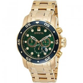 Invicta Pro Diver Chronograph Green Dial 18kt Gold-plated Men's Watch 0075