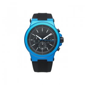 New Michael Kors Dylan Blue Steel Black Dial Rubber Strap Mens Watch MK8761