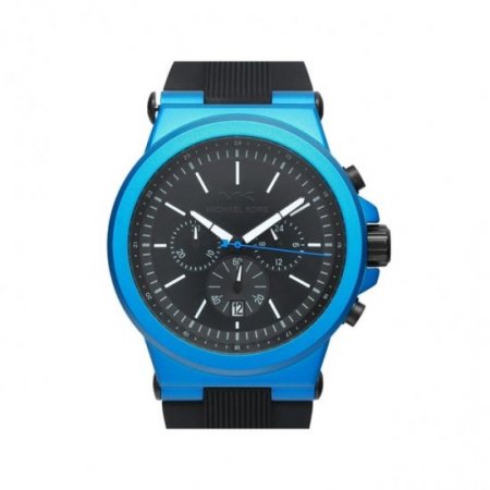 New Michael Kors Dylan Blue Steel Black Dial Rubber Strap Mens Watch MK8761