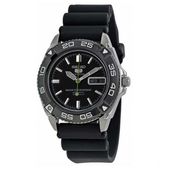 Seiko 5 Automatic Black Dial Black Rubber Men\'s Watch SNZB23J2